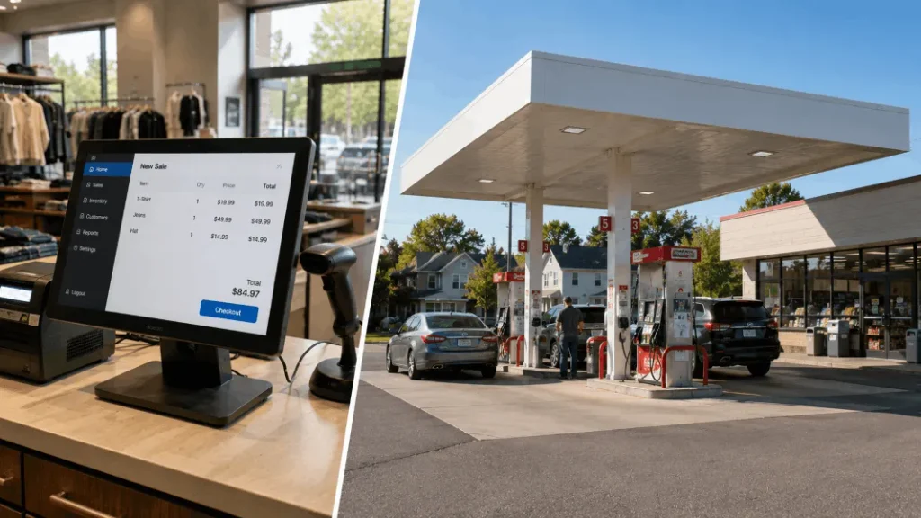 Convenience store POS system with fuel station and retail checkout