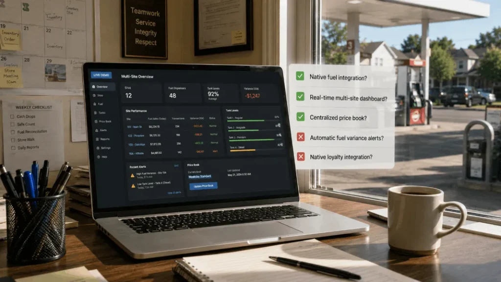 Convenience store POS software with a multi-site reporting dashboard