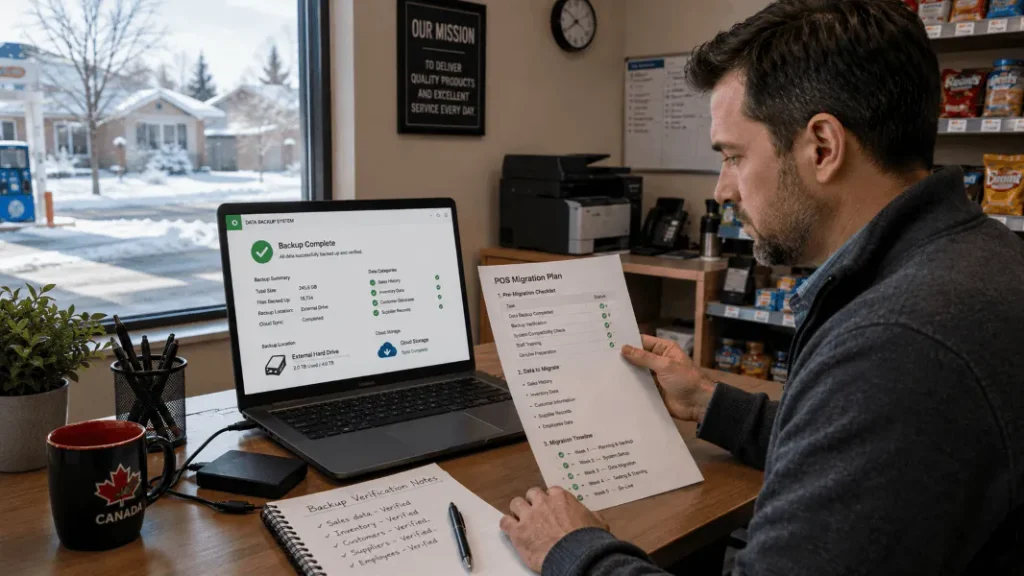 Modern POS data backup and migration plan for a convenience store